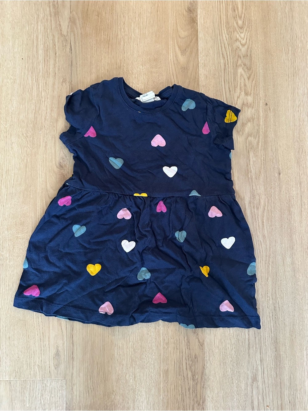 H&M Navy Short-Sleeve Dress with Multicolor Hearts